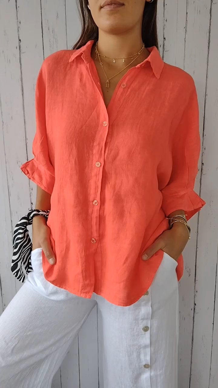 Delphira™ - Cotton and linen shirt tied in the back