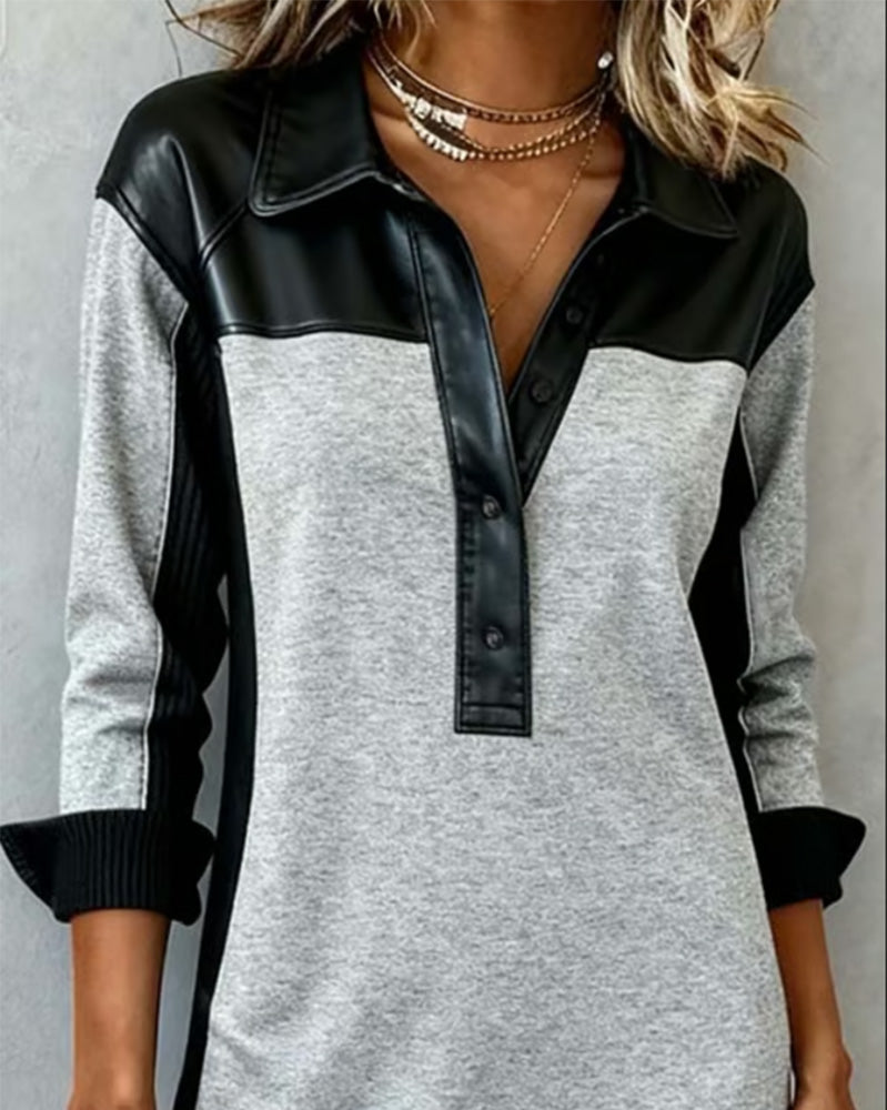 Jorellisse - Elegant Patchwork Long Sleeve Dress