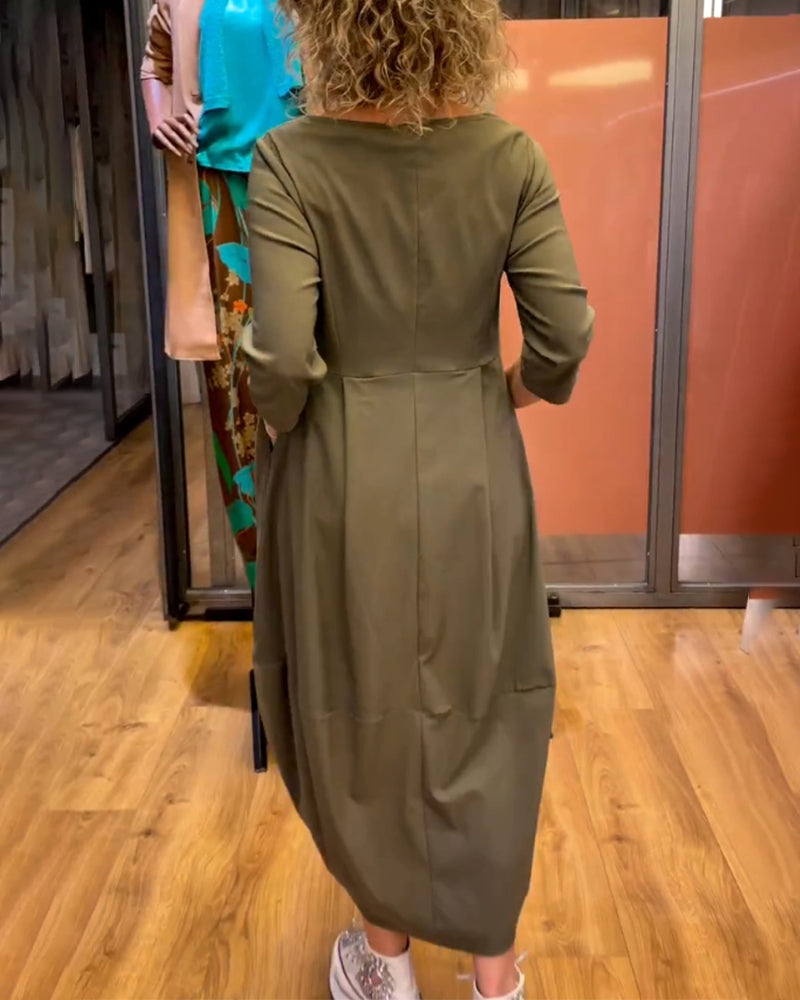 Béatrice™ -  3/4 Sleeve Round-Neck Dress — elegant, flattering, autumn-ready