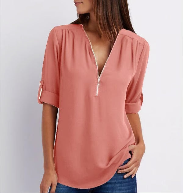 Quelina™ - Blouse met 3/4 mouwen en rits