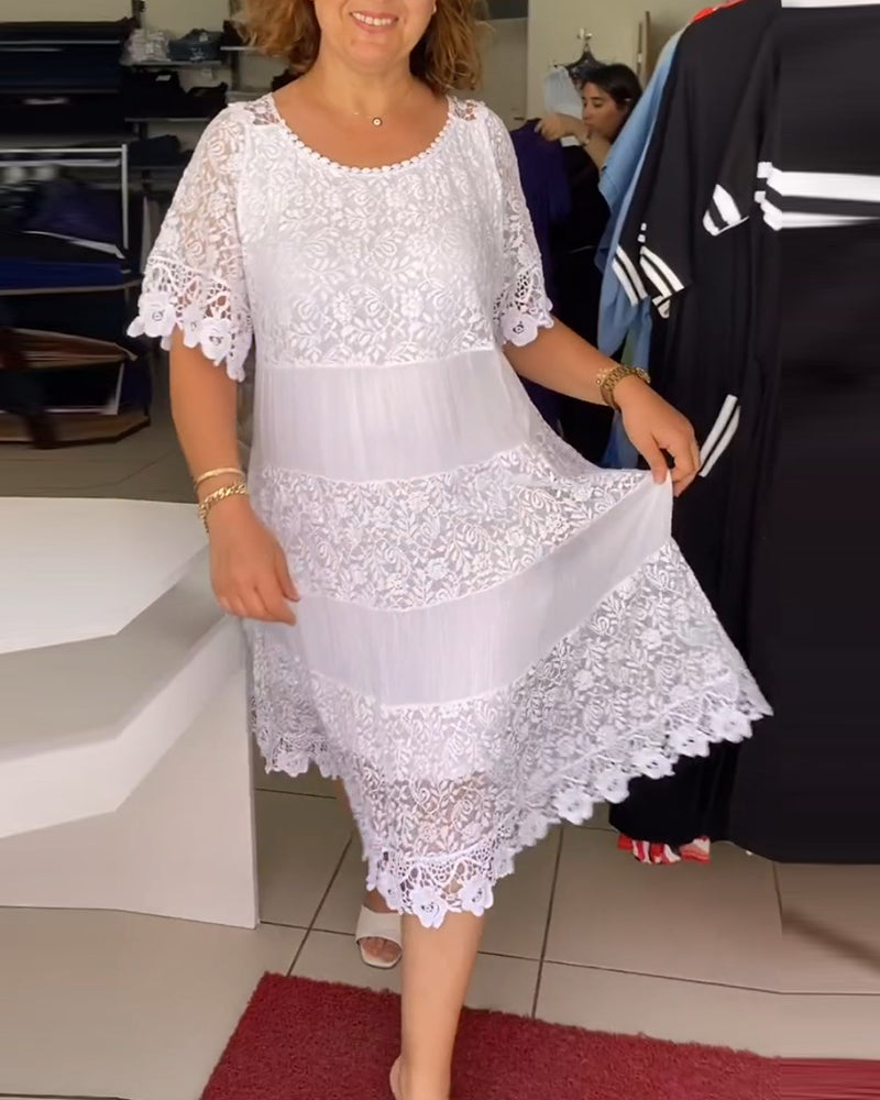 Isis™ - Plain lace dress with short sleeves