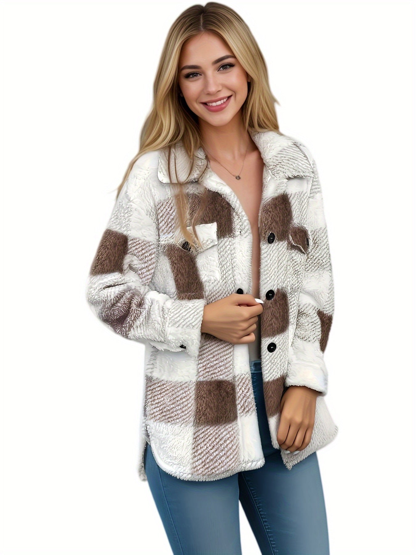 Doreline™ - Winter Plush Jacket with Check Print