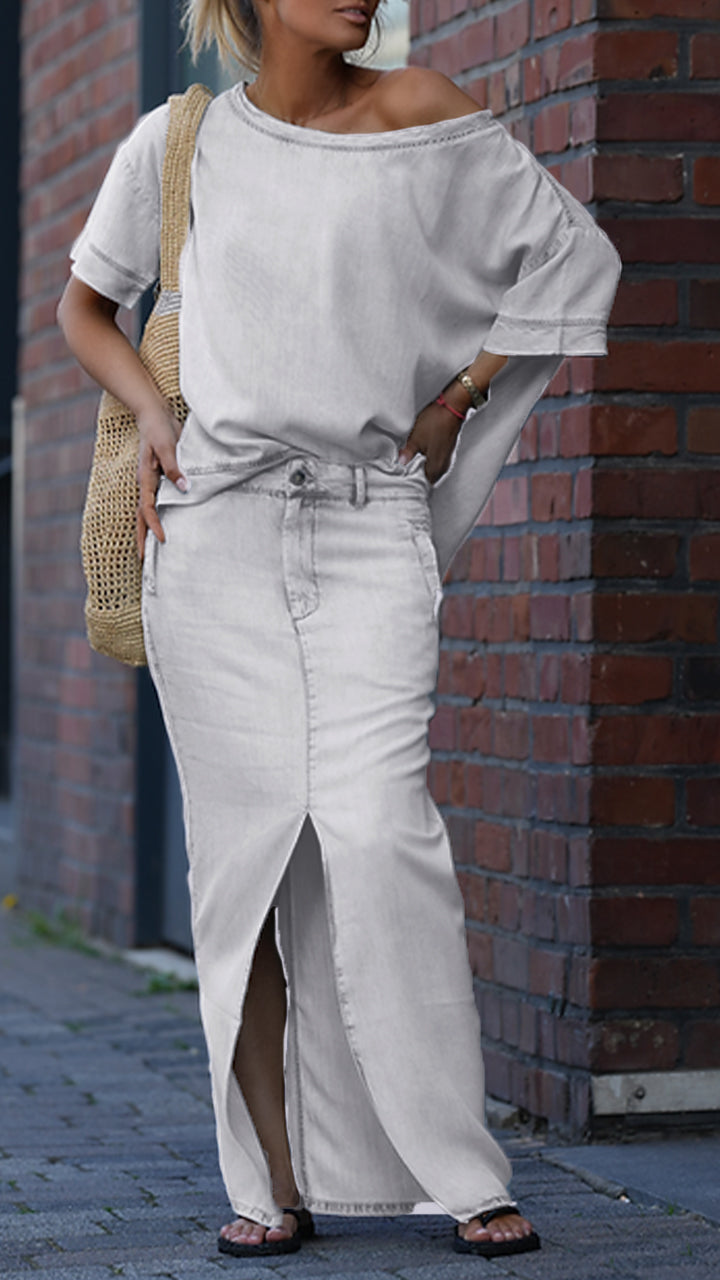 Mireya - Women's Casual Set in Denim Tencel with Round Neckline