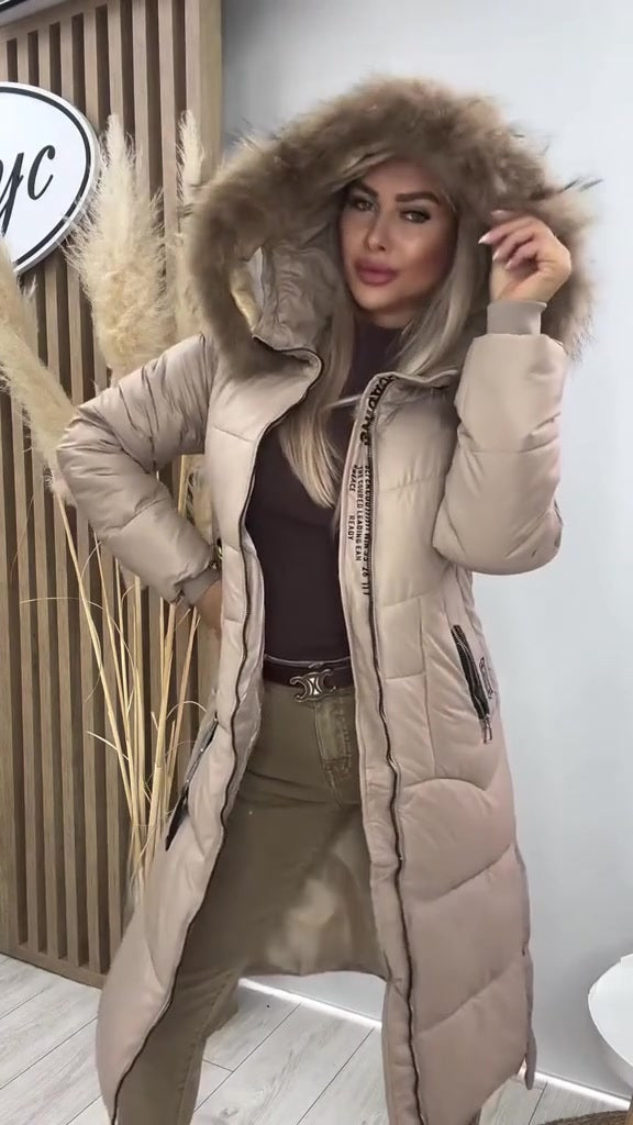 Elysavine - Long Winter Coat with Fur Collar