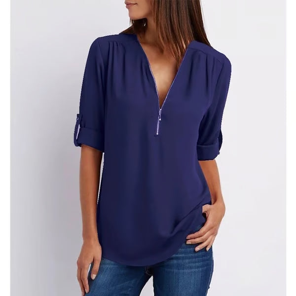 Quelina™ - Blouse met 3/4 mouwen en rits