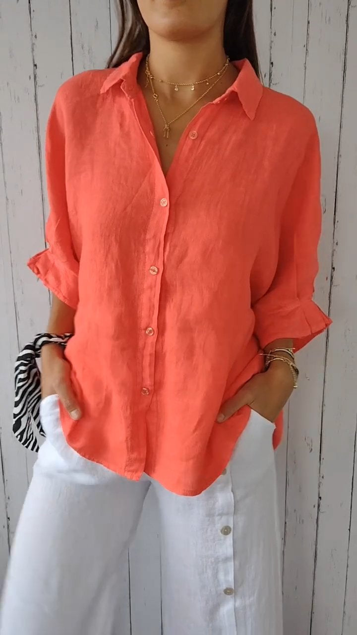 Delphira™ - Cotton and linen shirt tied in the back