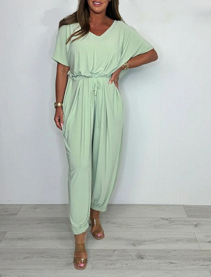Cymara™ - Cotton jumpsuit with V-neckline and tie
