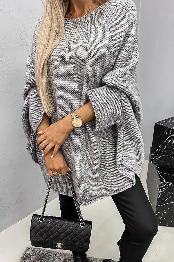 Helivra - Soft Knit Poncho with Casual Round Neck