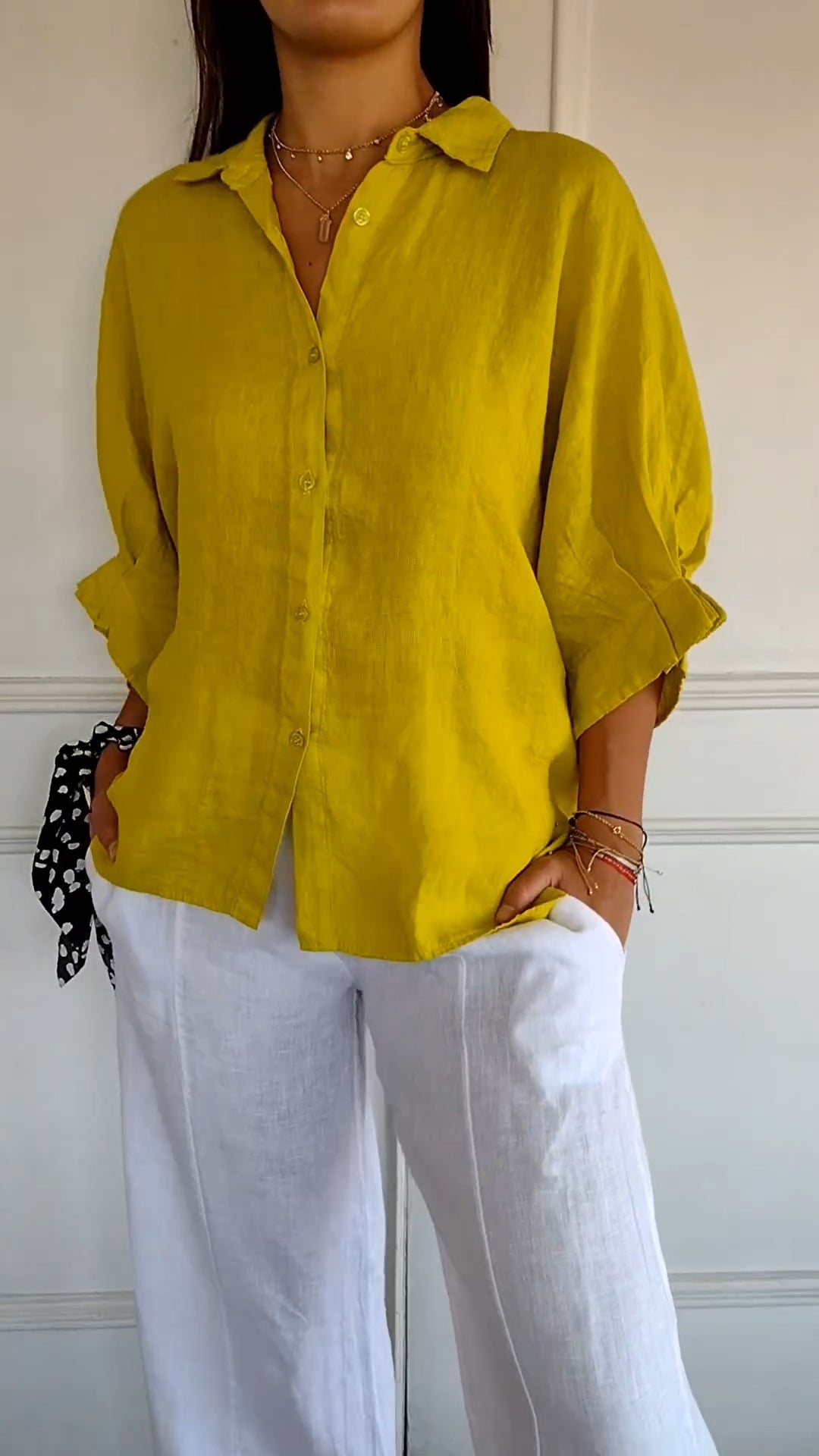 Delphira™ - Cotton and linen shirt tied in the back