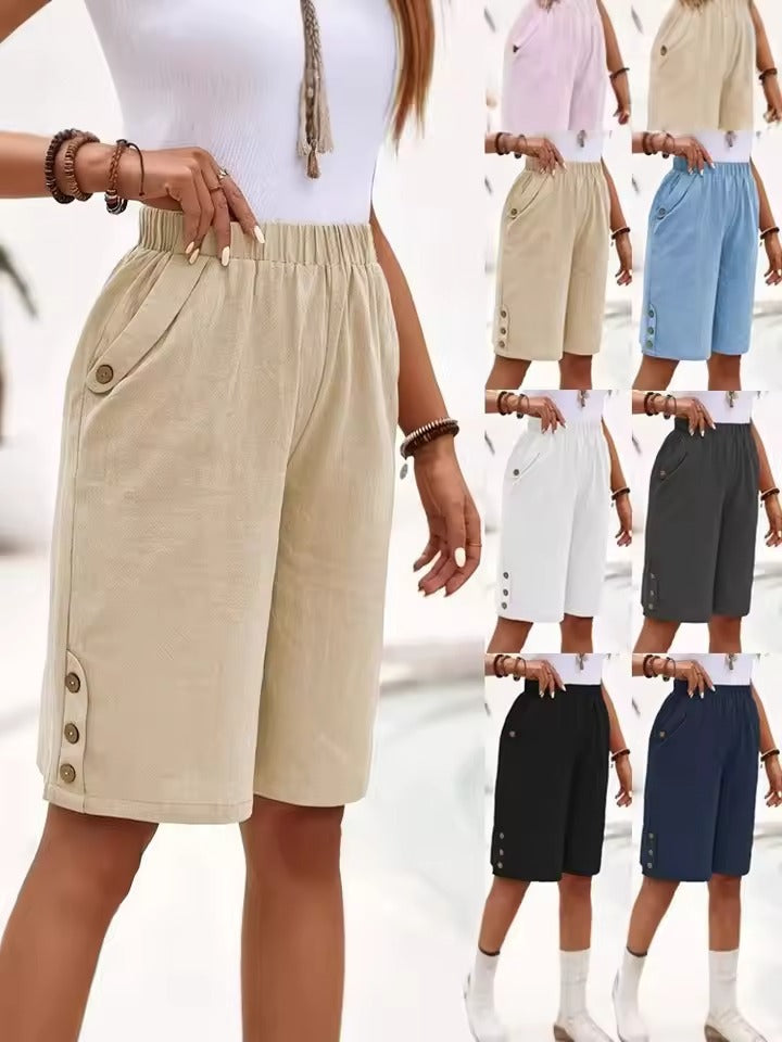 Celestria - Women's Linen and Cotton Cropped Trousers