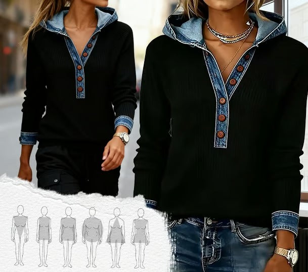 Kalivara - Casual Hoodie with Denim Details