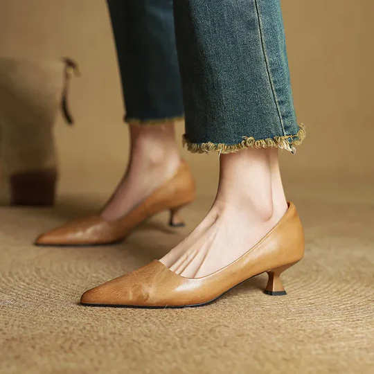 Lunessae - Genuine Leather Elegant Heeled Court Shoes