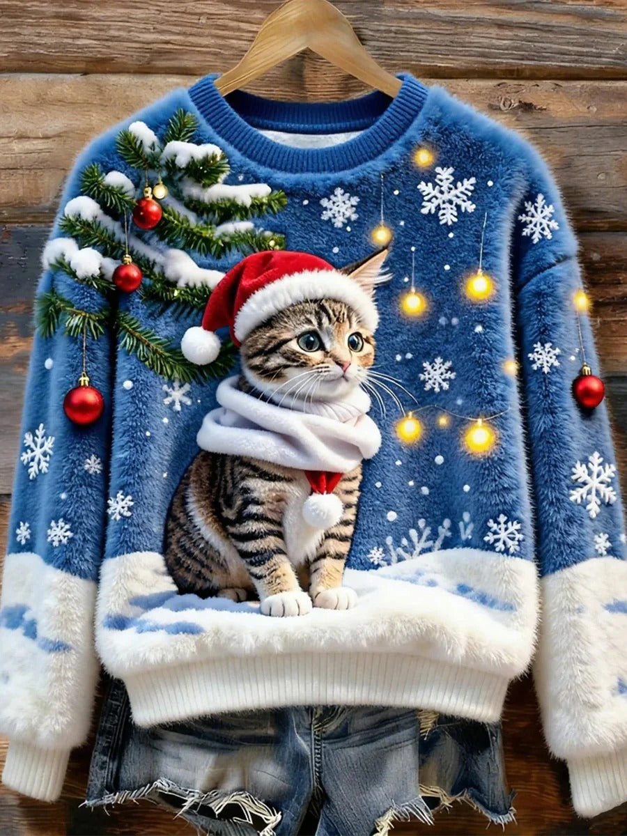 Lunaviera - Flannel Hoodie Christmas Cat