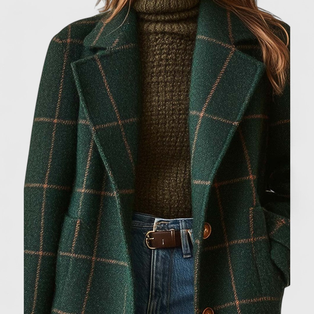 Elivara - Elegant Checked Coat for Women