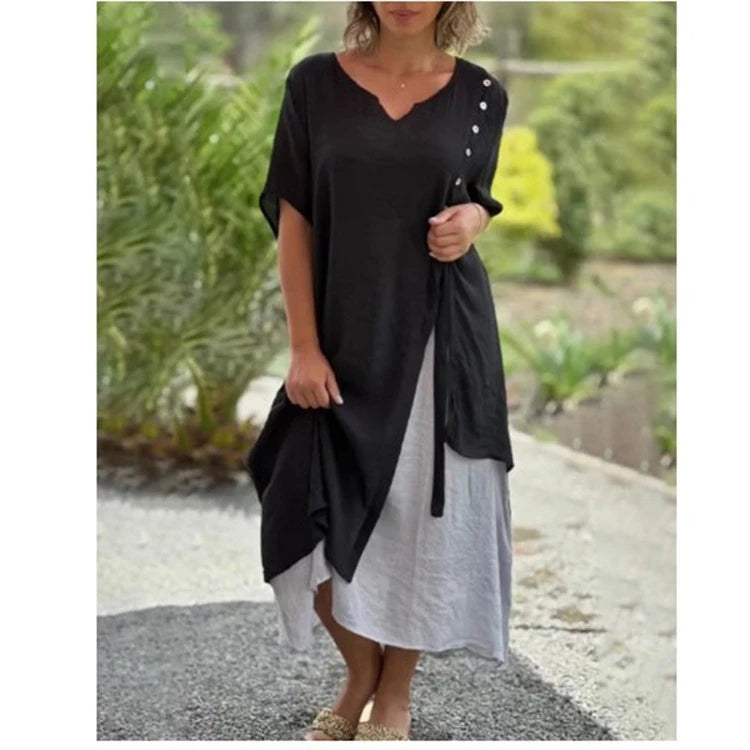 Amabel™ - Asymmetrical two-piece dress with short sleeves
