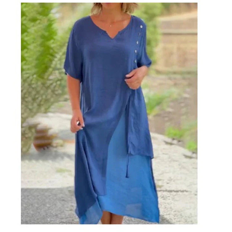 Amabel™ - Asymmetrical two-piece dress with short sleeves