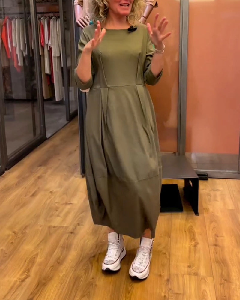 Béatrice™ -  3/4 Sleeve Round-Neck Dress — elegant, flattering, autumn-ready