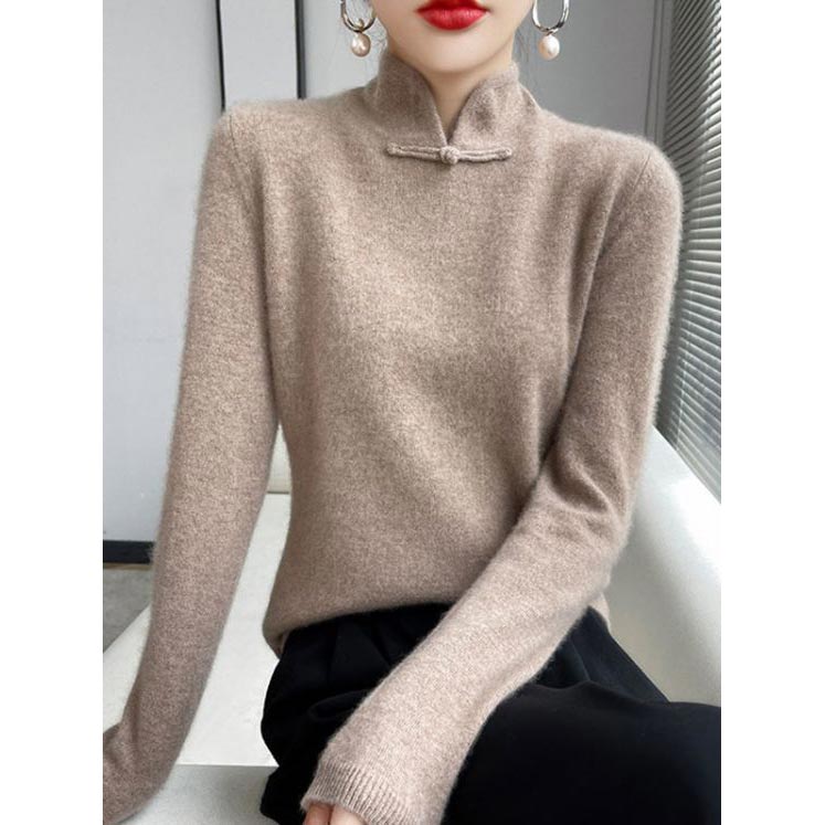 Jovienna - Elegant High Neck Winter Jumper with Vintage Fastening