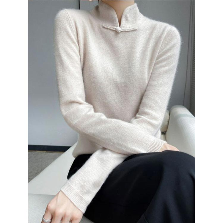Jovienna - Elegant High Neck Winter Jumper with Vintage Fastening