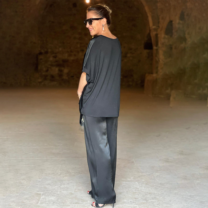 Laurie - Elegant Shiny Two Piece Plus Size V-Neck Set