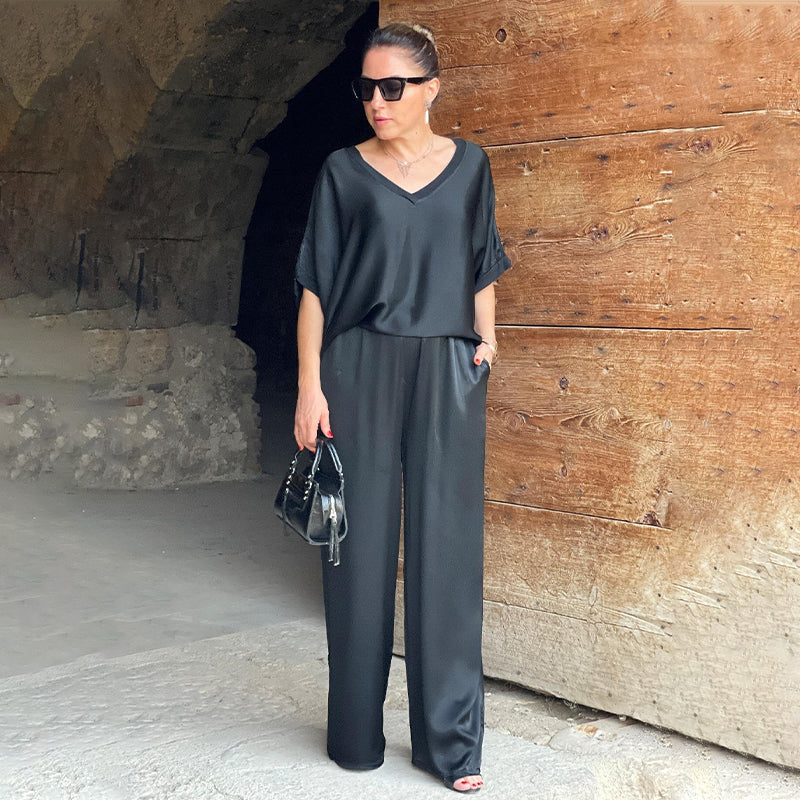 Laurie - Elegant Shiny Two Piece Plus Size V-Neck Set