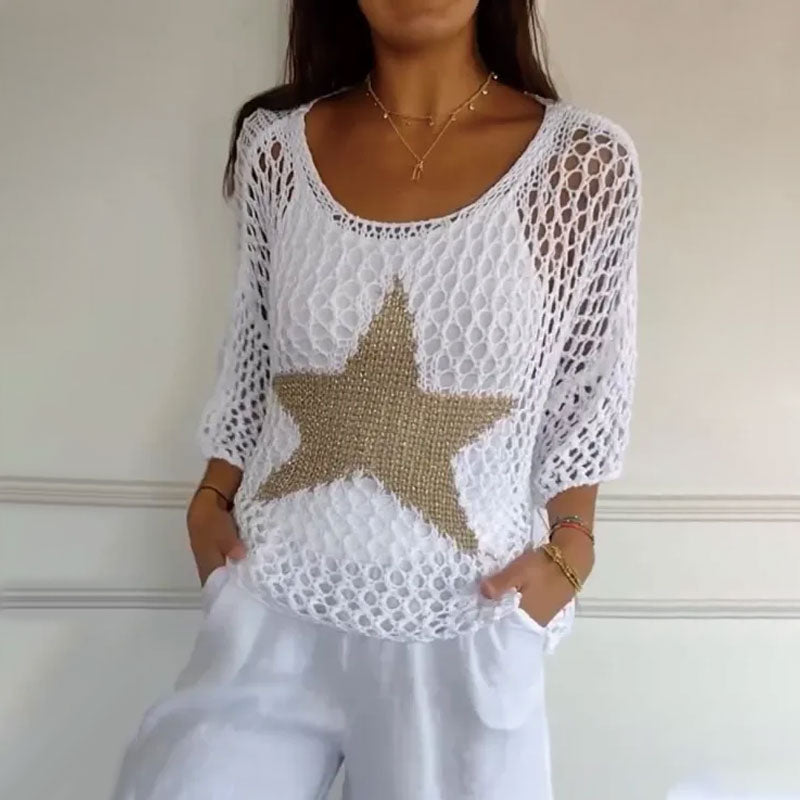 Honoria - Women's Fashion Crochet Knit Top Round Neck Network