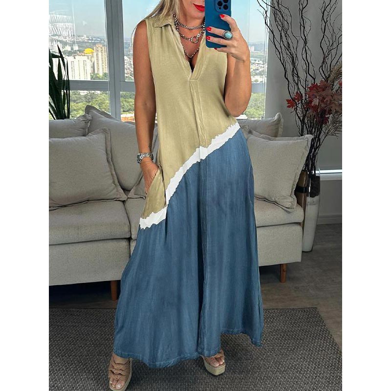 Calista - Sleeveless Tie-Dye Dress with Reverse and V-Neckline