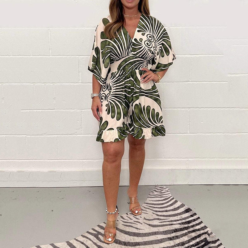 Amani™ - Women's Casual Jumpsuit with Vegetal Print