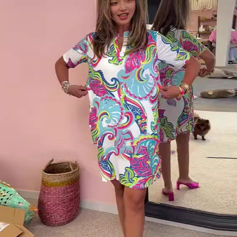 Gianna - Colorful Printed V-Neck Dress