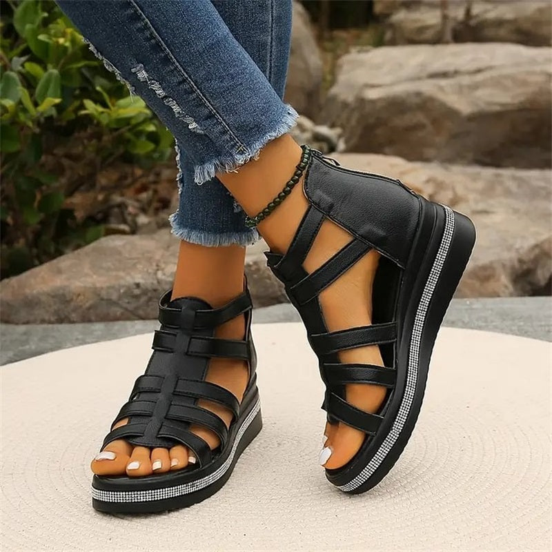 Tina - Platform Sandals with Rhinestone Embellishment