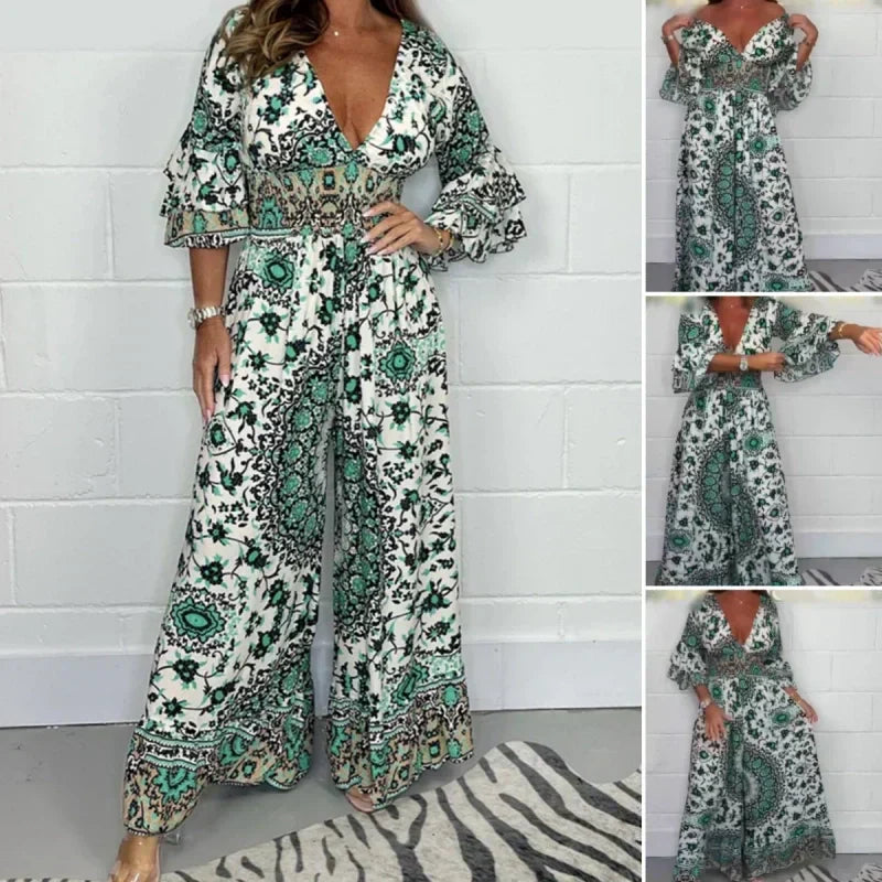 Neria™ - V-neck jumpsuit with print
