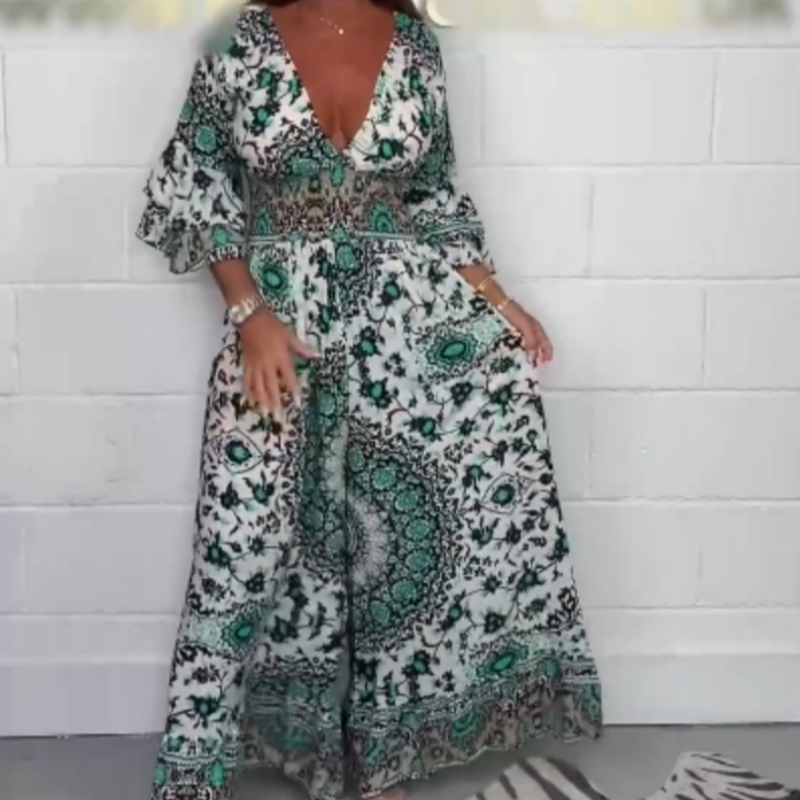 Neria™ - V-neck jumpsuit with print