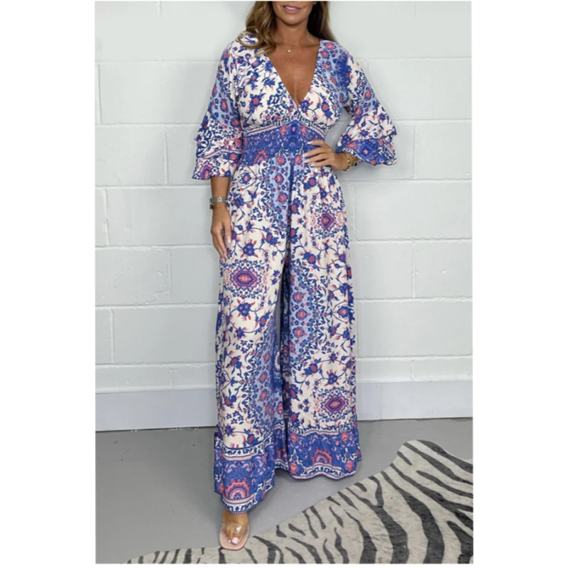 Neria™ - V-neck jumpsuit with print