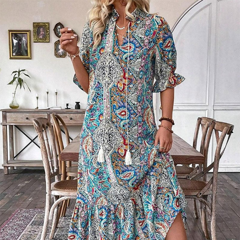 Lise - Elegant Bobo Dress with Floral Pattern