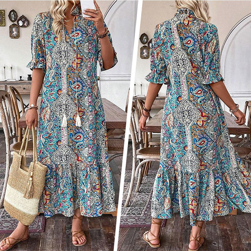 Lise - Elegant Bobo Dress with Floral Pattern