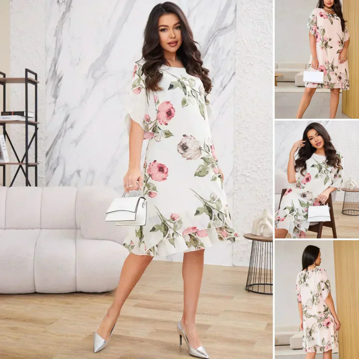 Kalina - Chiffon dress with flower petals