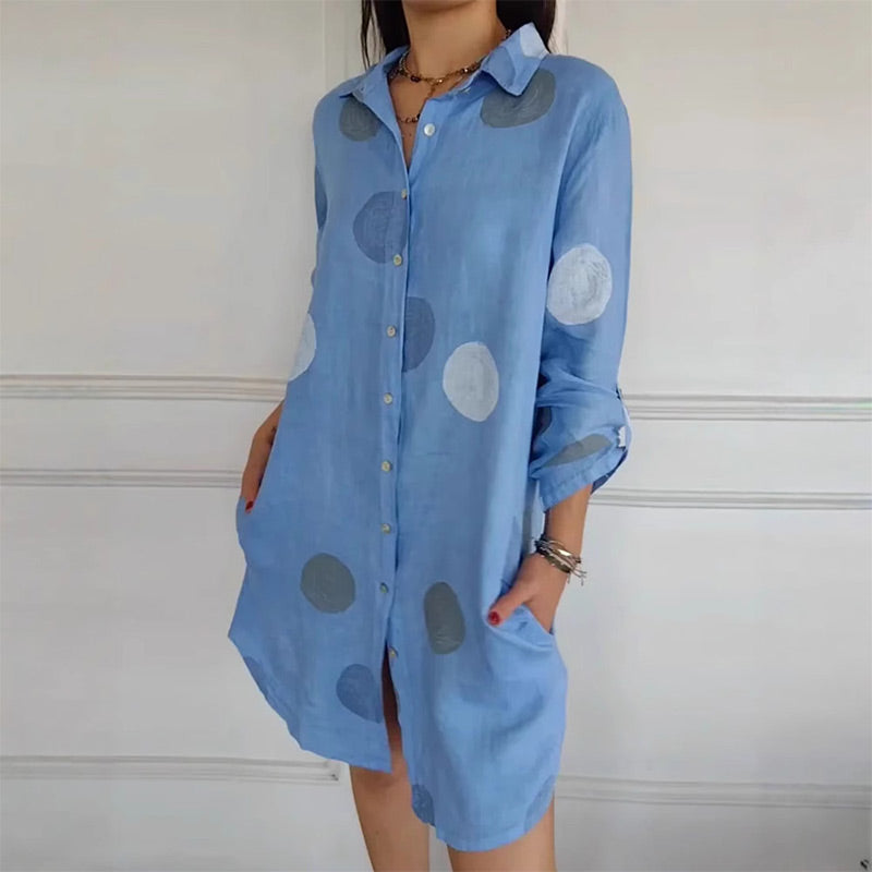 Melina - Women's Casual Button Down Printed Shirt Dress