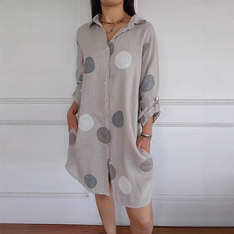 Melina - Women's Casual Button Down Printed Shirt Dress