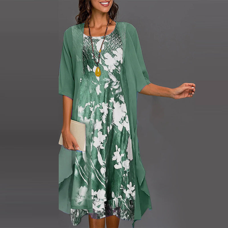 Eleny - Elegant two-piece floral chiffon dress set