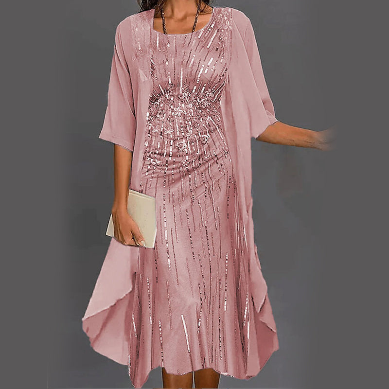 Eleny - Elegant two-piece floral chiffon dress set