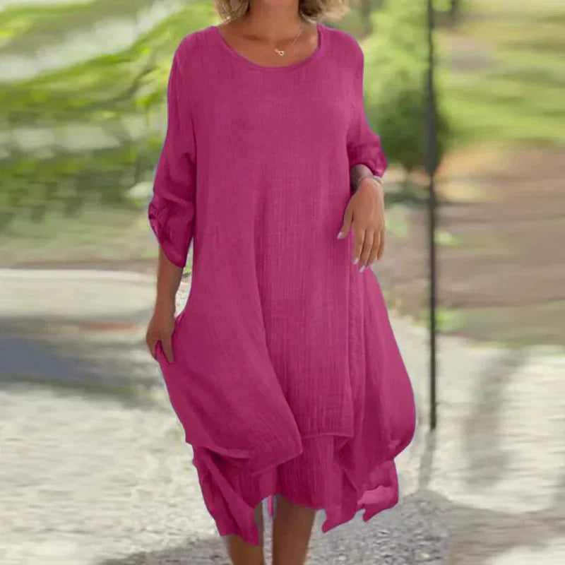 Odessa™ - Elegant Plain Round Neck Loose Fit Dress