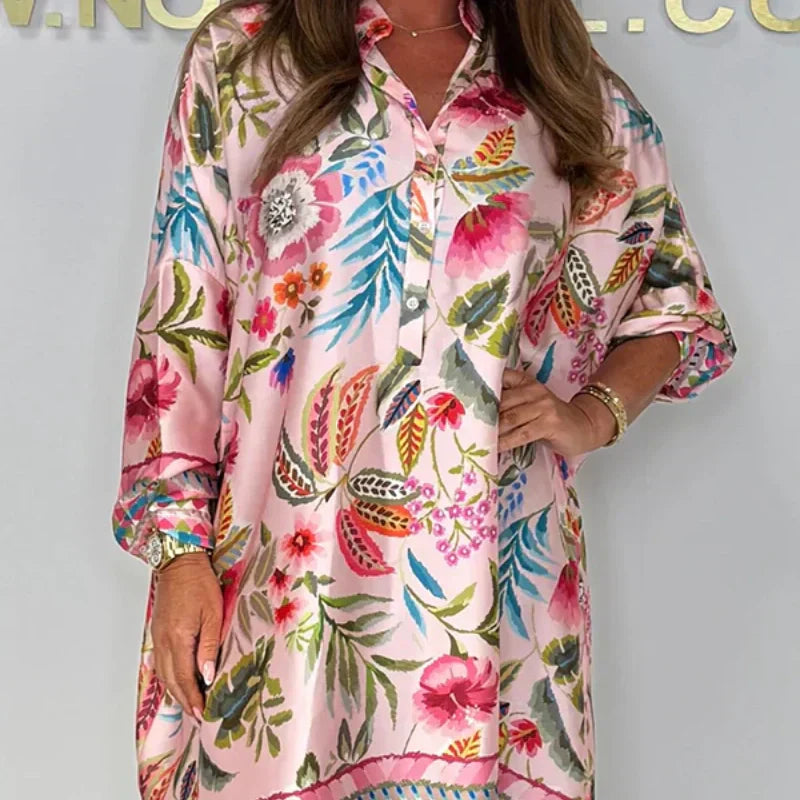 Violetta™ - Casual jurk met V-hals en bloemenprint en gedeeltelijke knopen