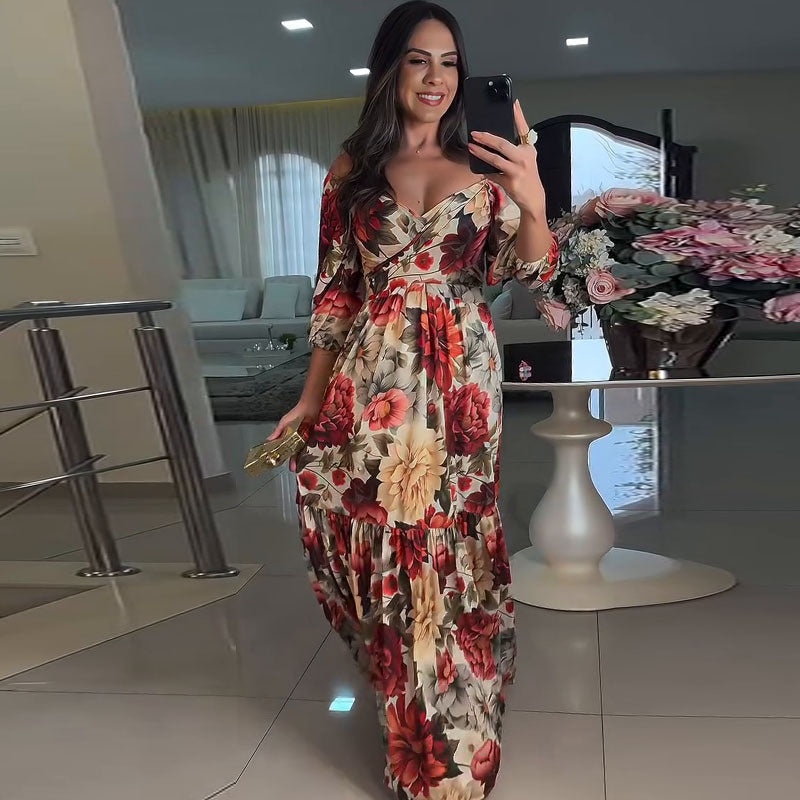 Paulina - Floral V-Neck Pleated Dress
