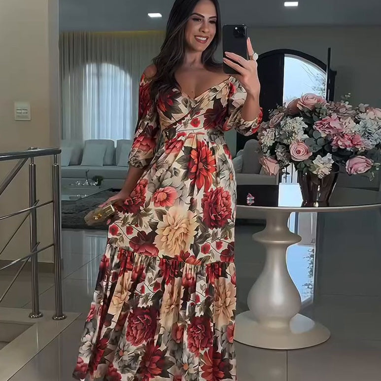 Paulina - Floral V-Neck Pleated Dress