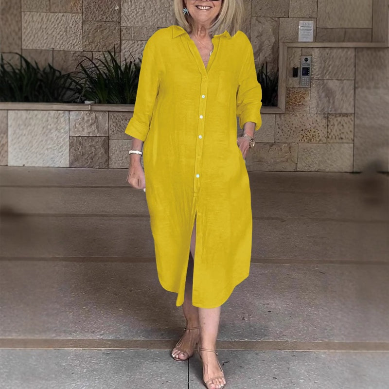 Talya - Elegant Long Cotton Linen Shirt Dress