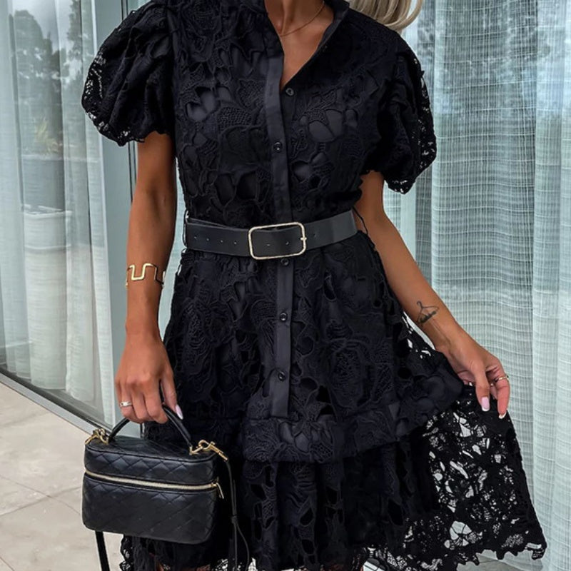 Layla - Retro lace dress with short sleeves and cut-outs for women.
