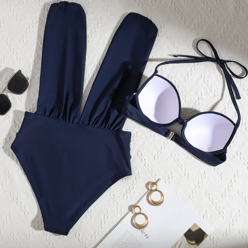 Lira - Plain swimsuit with bow for women, 2-piece set