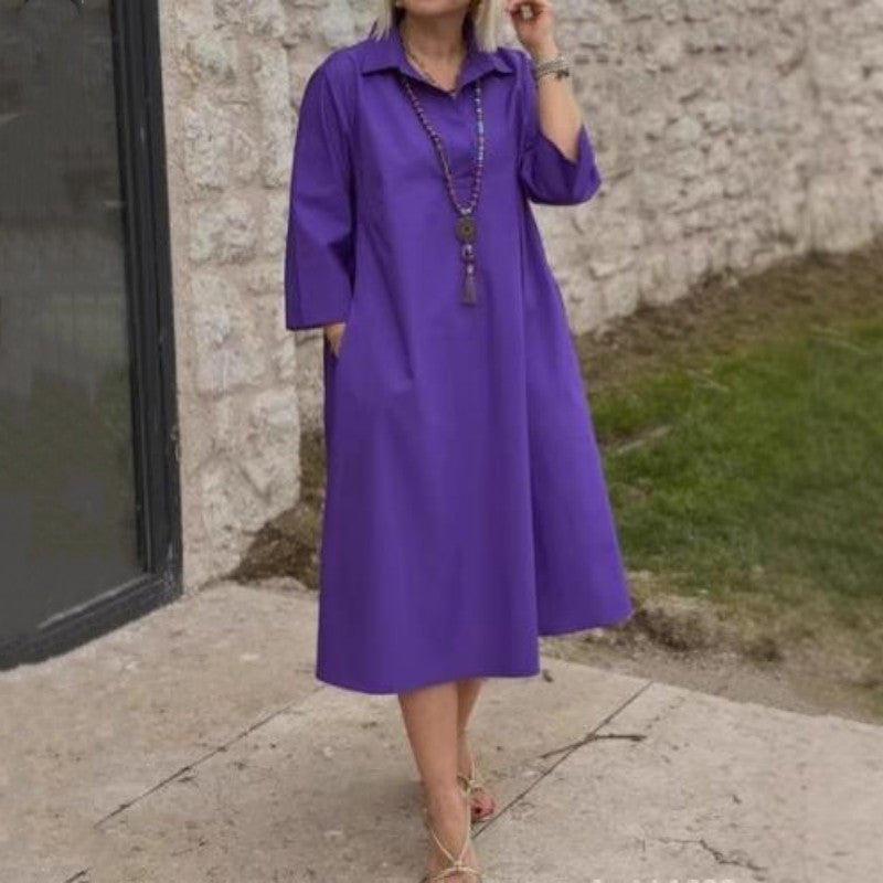Kaela - Plain Women's Casual Dress with Convenient Pockets