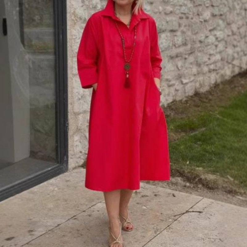 Kaela - Plain Women's Casual Dress with Convenient Pockets