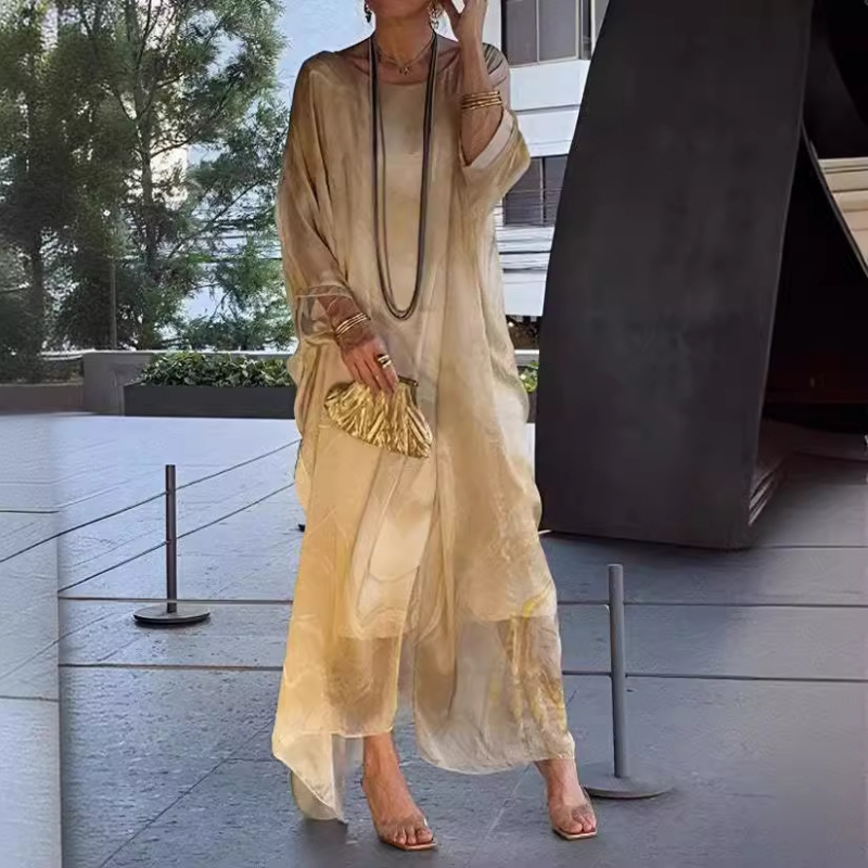Lenora - Elegant dresses in marbled chiffon with print